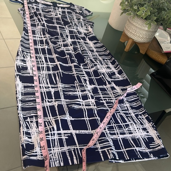 Ladies Blue White Bodycon Stretch MIDI Casual Dress Like New Zip back sz S - Picture 11 of 17